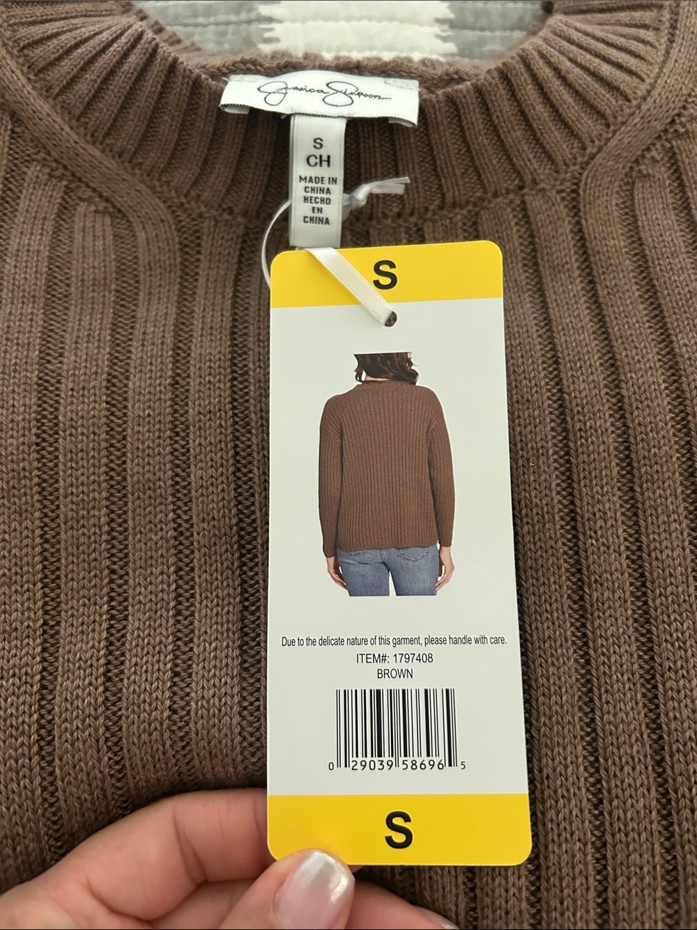 Jessica Simpson Brown Ribbed Crewneck Sweater